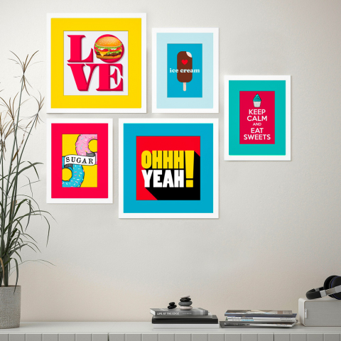 Set of 5 modern style framed collage prints Frame Pop Art Promotion
