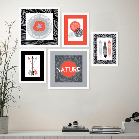 Set of 5 exotic style framed collage prints Frame Aboriginal Promotion