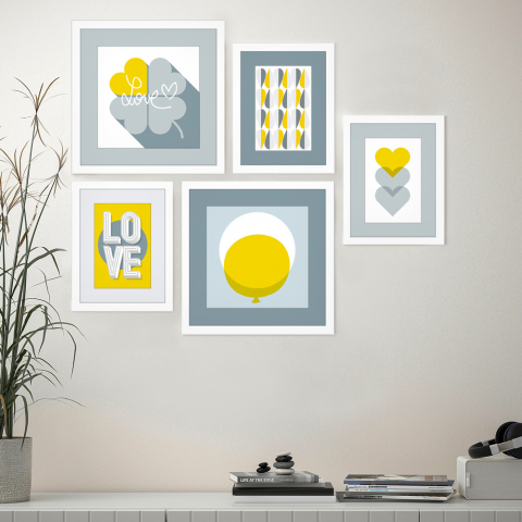Set of 5 modern style framed collage prints Frame Leaf Shapes Promotion