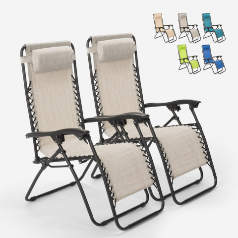 2 multi-position folding deckchairs garden beach Emily Zero Gravity Promotion