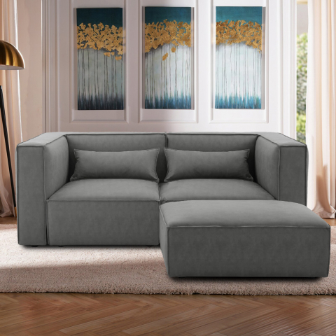 Modern modular 2-seater modular fabric sofa with Solv ottoman Promotion