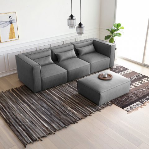 Modern modular 3-seater modular fabric sofa with Solv ottoman Promotion