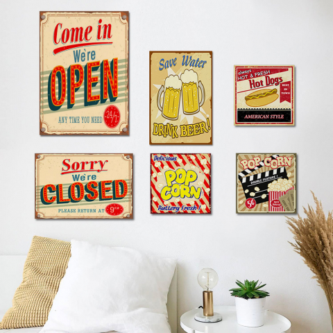 Set of 6 canvas prints on canvas vintage signs wooden frame Friday Promotion