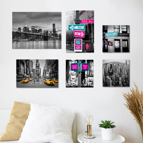 Set of 6 canvas prints city pictures New York wooden frame Big Apple Promotion