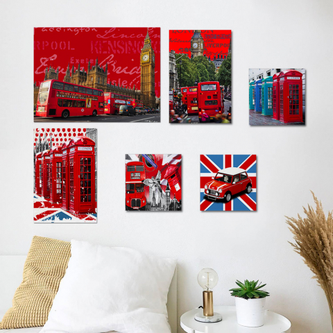 Set 6 canvas prints England London wooden frame Queen Promotion