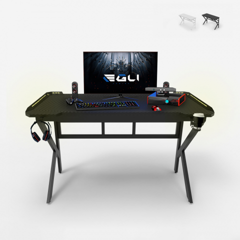 Gaming desk 120x60cm LED carbon ergonomic headphone holder Sportbot LED 120 Promotion