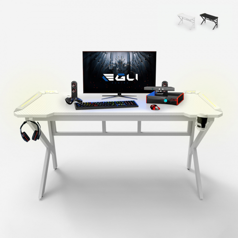 Ergonomic LED gaming desk 160x60cm carbon headphone holder Sportbot LED 160 Promotion