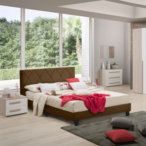 Nyon double bed with fabric slatted frame 160x190cm Promotion