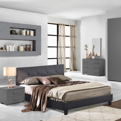 Jona double bed in fabric with slatted frame 160x190cm Promotion