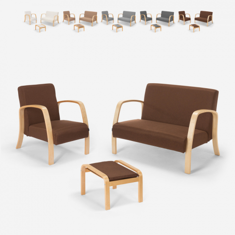 Scandinavian sofa armchair footstool set wood fabric Gyda Promotion