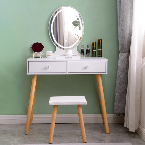 Scandinavian design make-up station LED mirror drawers stool Serena Promotion