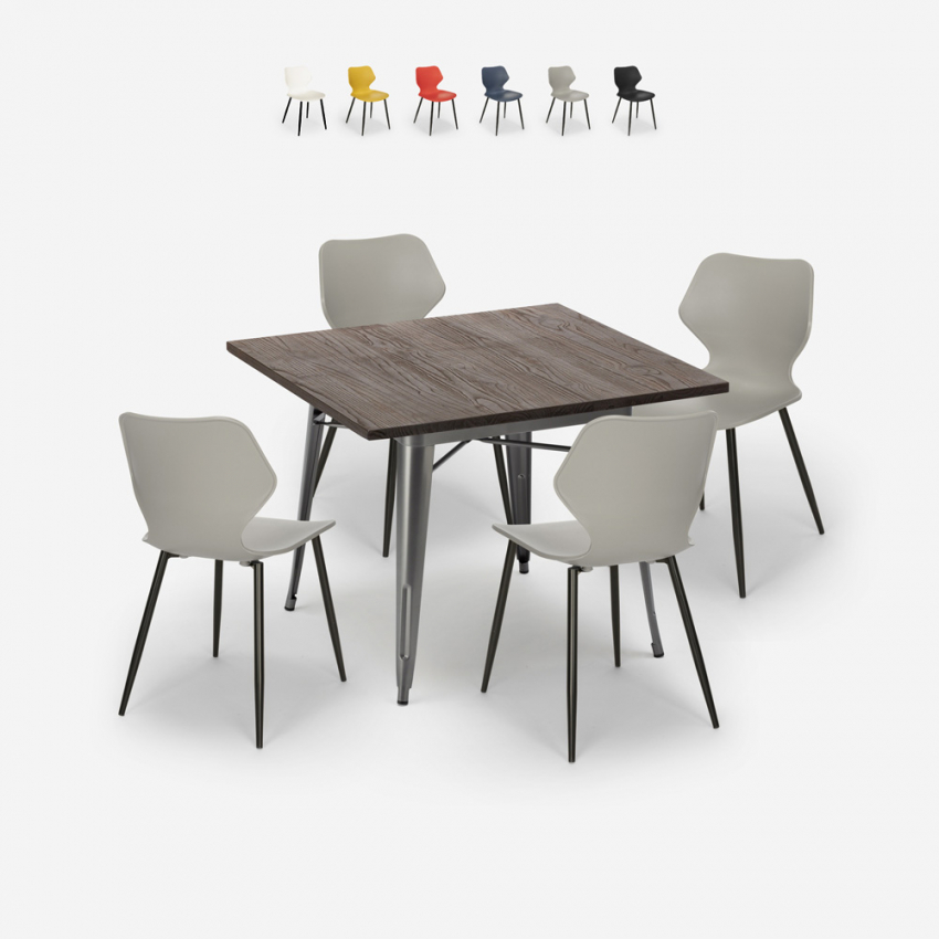 Howe set bar kitchen square table 80x80cm Tolix 4 chairs modern design