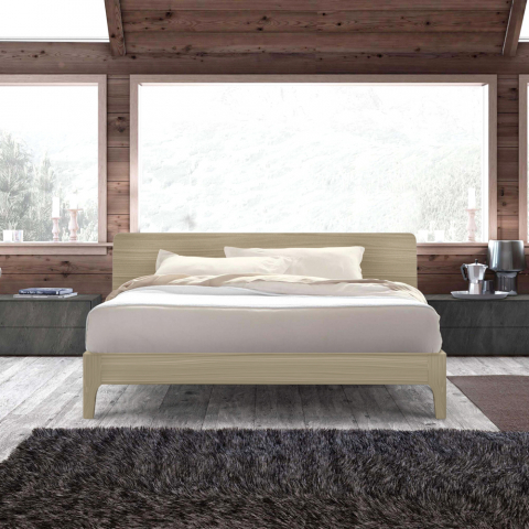 Modern design wooden double bed 160x190cm slatted headboard Linz Promotion
