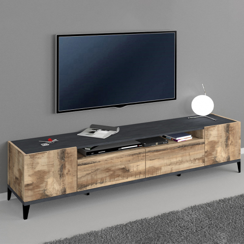 TV stand 200x40 cm 2 compartments 2 drawers wood slate Young Report Promotion