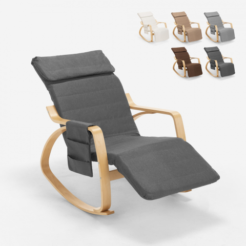 Rocking chair wood Scandinavian design adjustable footrest Odense Promotion