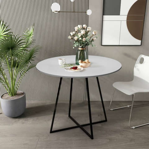 Modern round table 100cm white metal legs black dining room Marmor Promotion