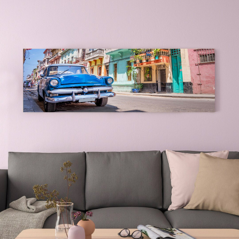 Brilliant colours print canvas plastic-coated city car 120x40cm Cuba Promotion