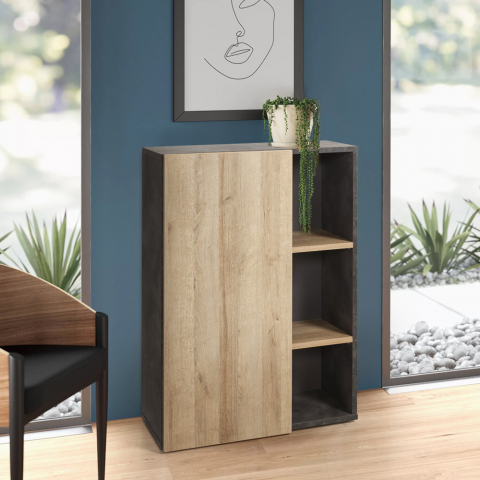 Low Grey And Natural Oak Bookcase 3 Shelves And Door Design Core Promotion