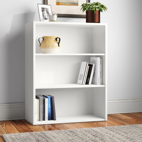 Low white wooden bookcase 3 height-adjustable shelves Easyread Promotion