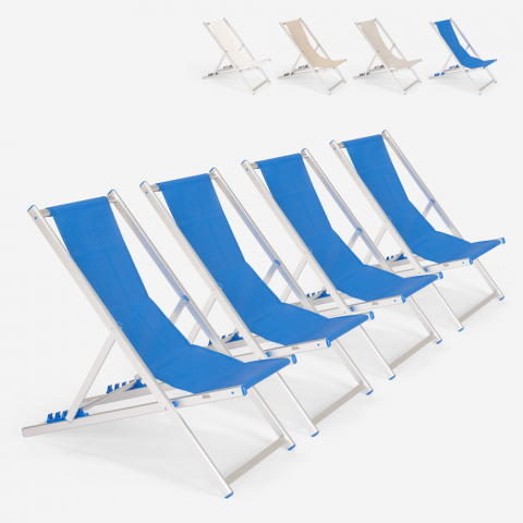 4 Adjustable Folding Aluminium Beach Deck Chairs Riccione Gold Promotion