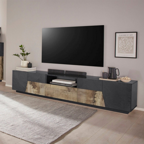 Living room TV stand 220x43cm wall cabinet in modern design Fergus Report Promotion