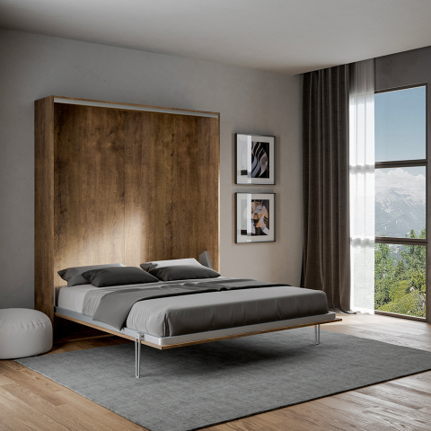 Fold-away double bed 160x190cm wall-mounted wooden wardrobe Kentaro Noix Promotion