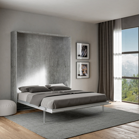 Kentaro Concrete double bed 160x190cm wall-mounted grey wardrobe Promotion