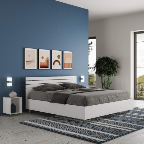 Storage double bed 160x190cm design wood white Ankel Promotion