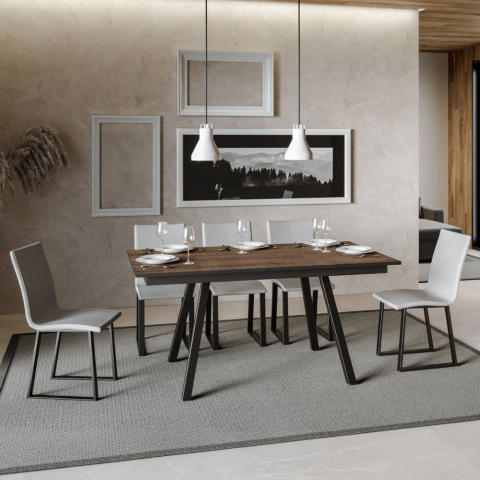 Extending wooden dining table kitchen 90x160-220cm Mirhi Long Noix Promotion