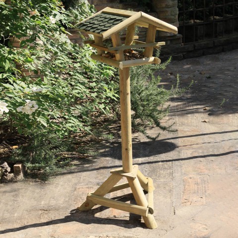 Wooden wild bird feeder with pedestal Happiness Promotion