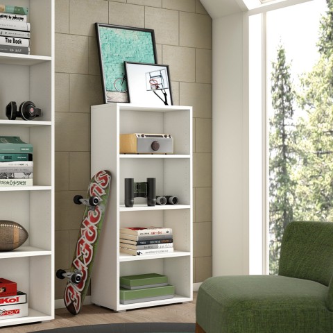 Modern design bookcase office study living room 4 compartments white Promotion