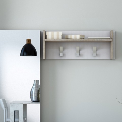 Wall-mounted coat rack wood white shelf 3 hooks Promotion
