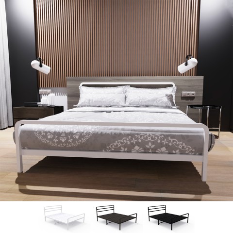Metal double bed 2 squares with slatted frame 160x200 Skjern Promotion